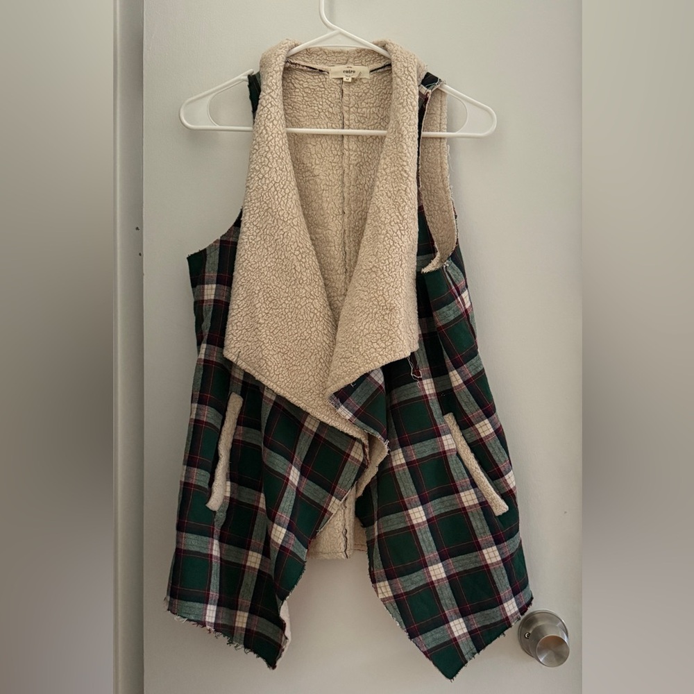 Entro Plaid and Cream Sherpa Vest